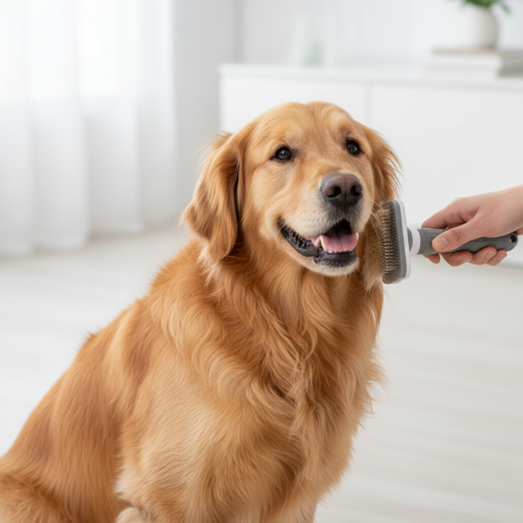 Grooming brush in use
